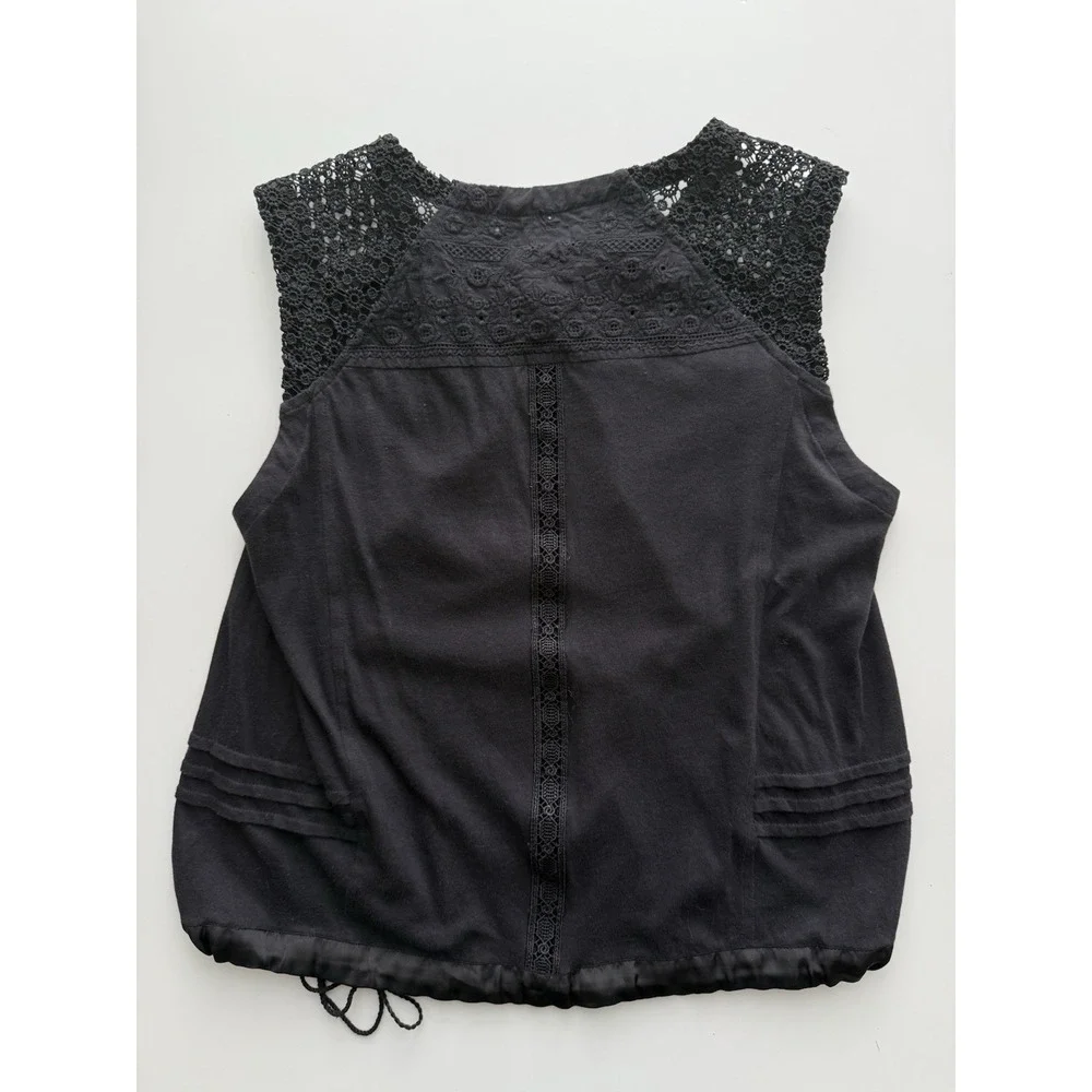 Anthropologie Black Eyelet Crotchet Blouse Womens Small Cottagecore Feminine - Picture 4 of 8